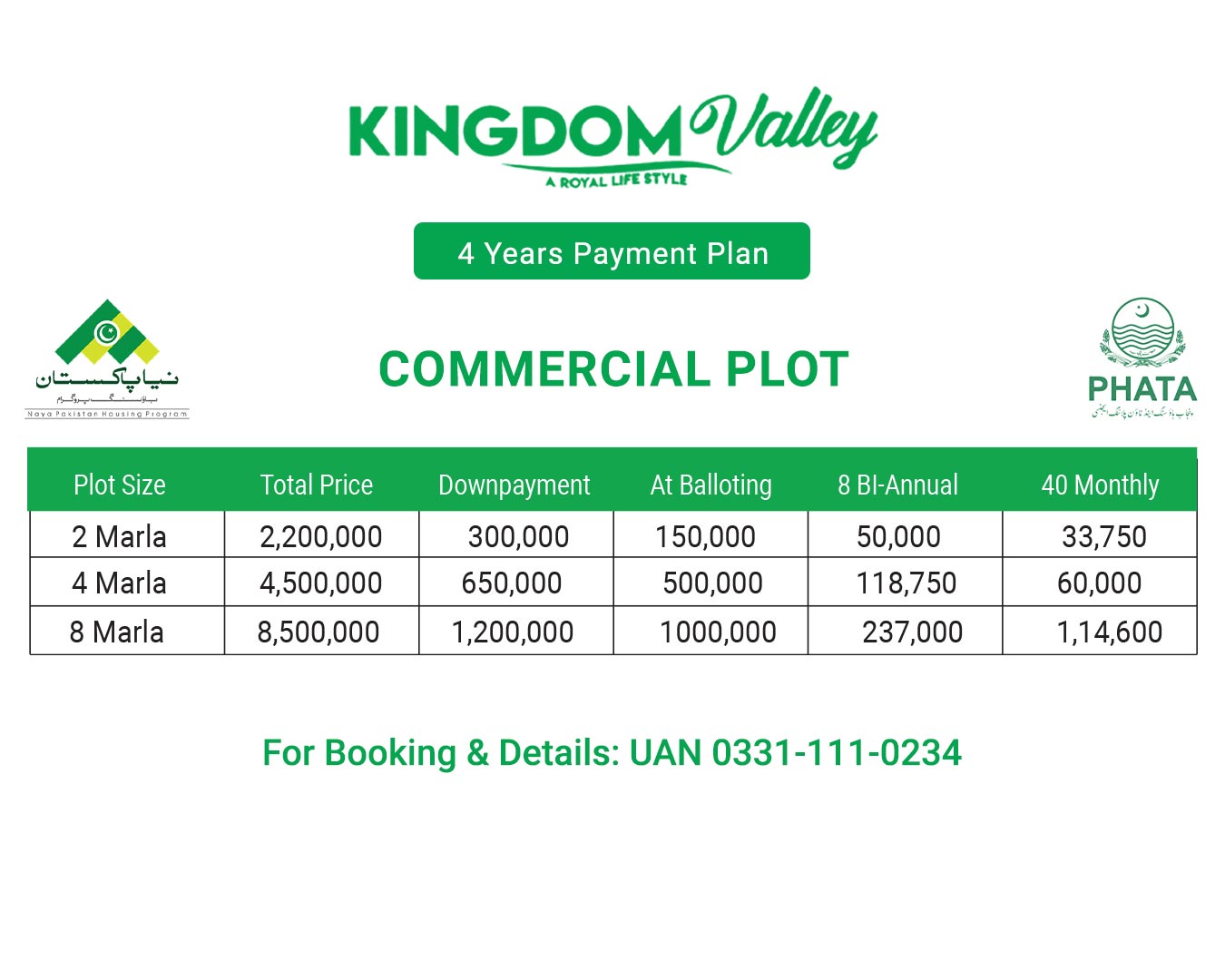 Commercial Plot Payment Plan in Kingdom valley Islamabad