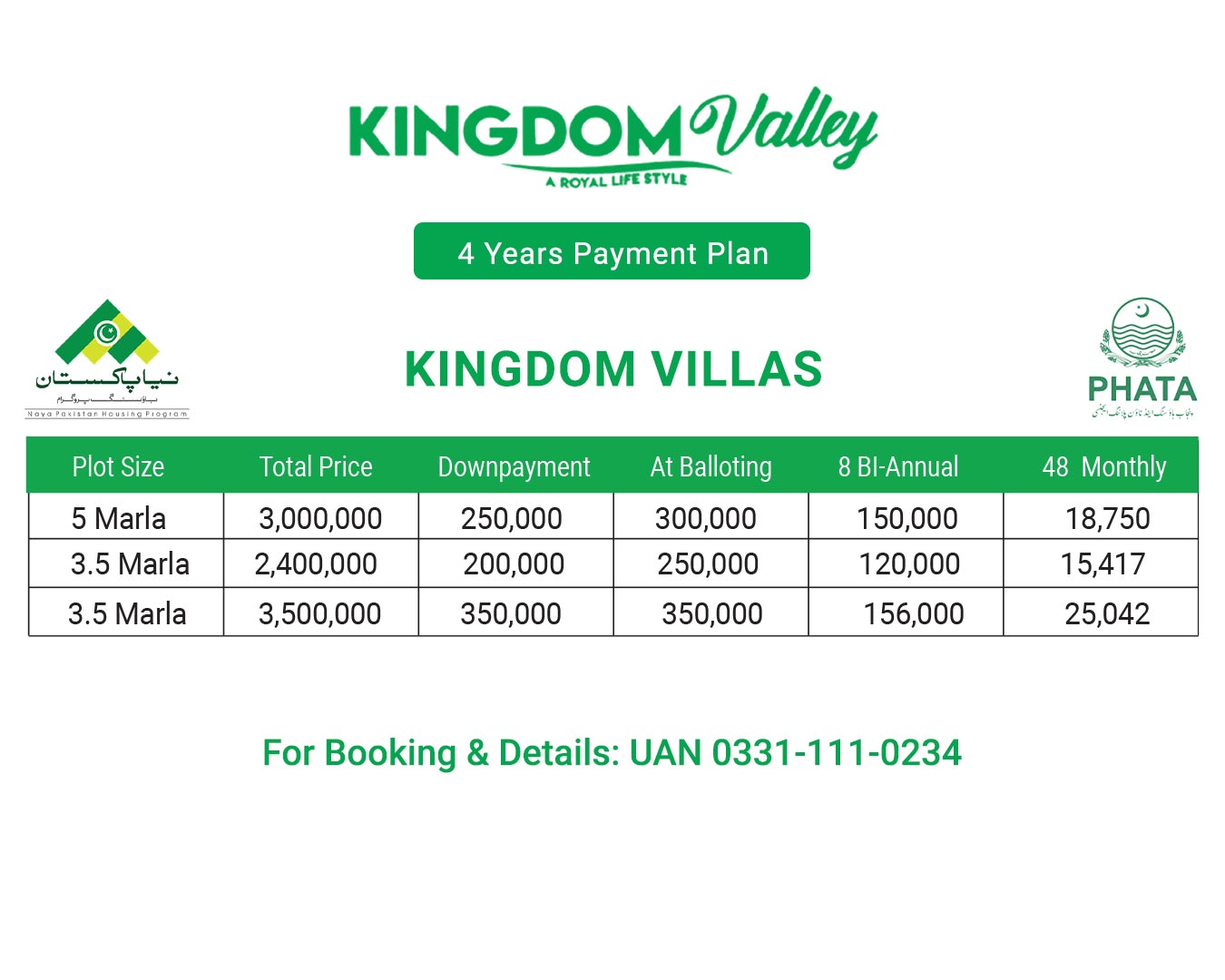 Kingdom Villas Payment Plan of Kingdom Valley Islamabad