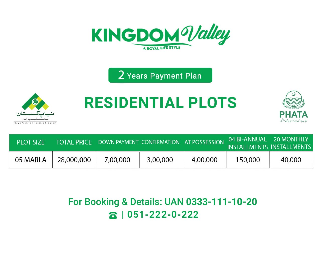 Kingdom Valley 5 Marla payment plan