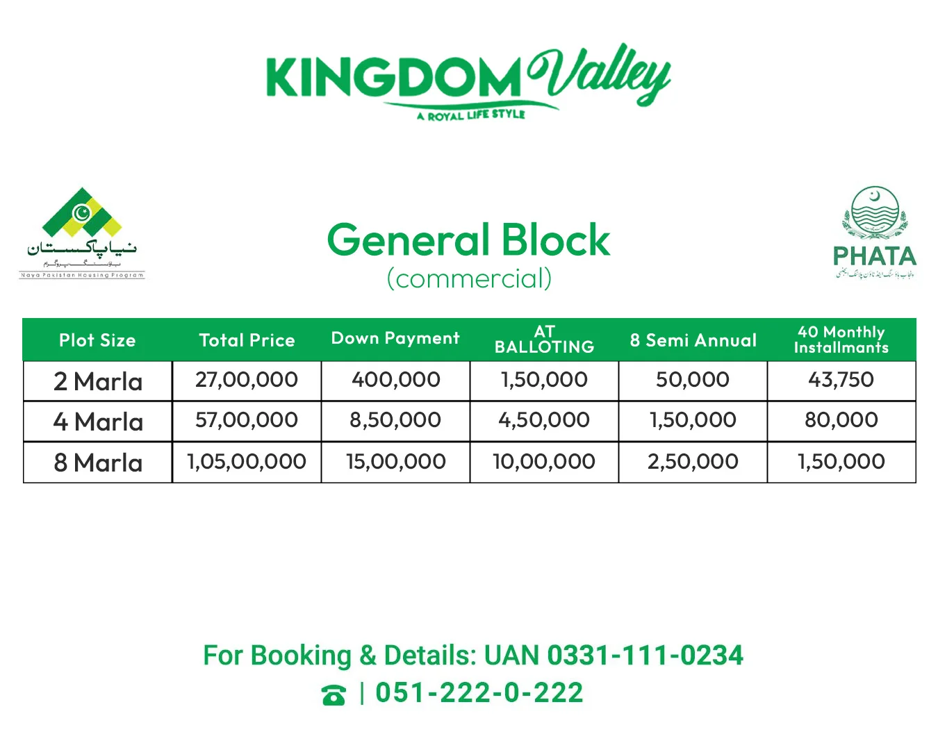 General Block Commercial Payment Plan