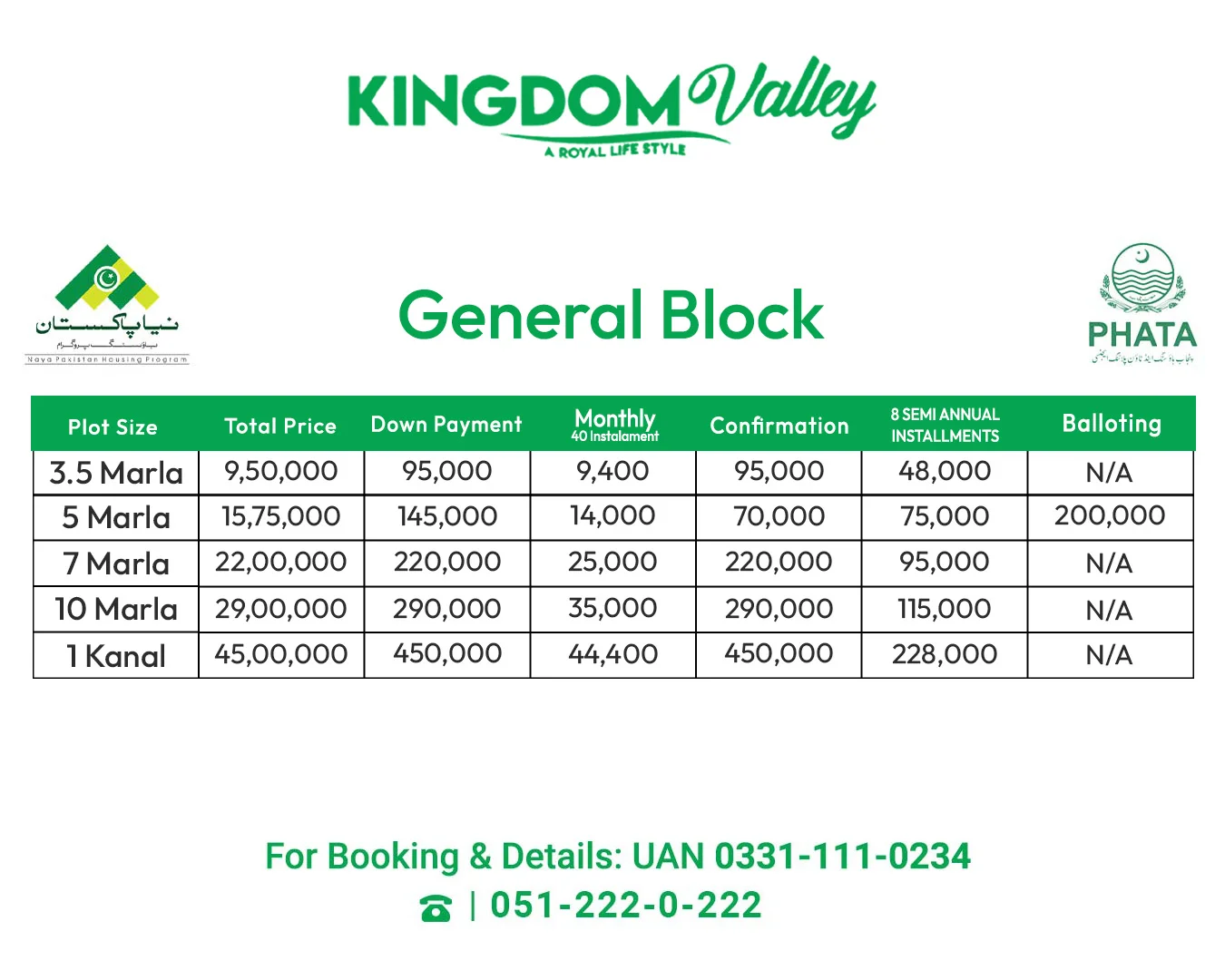 Kingdom Valley General Block Payment Plan 2025