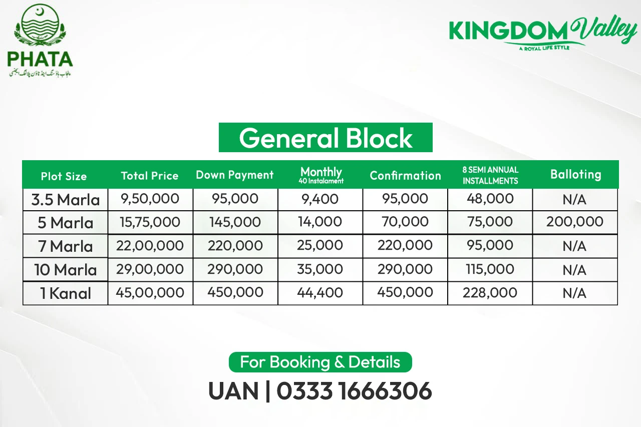 general block Kingdom Valley General Block Payment Plan